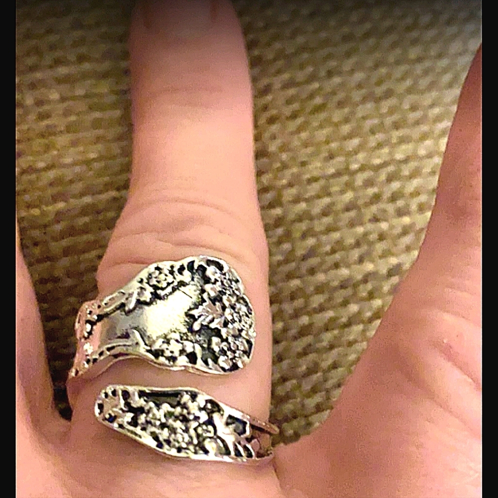 Unisex 925 Silver  Spoon Ring  Adjustable